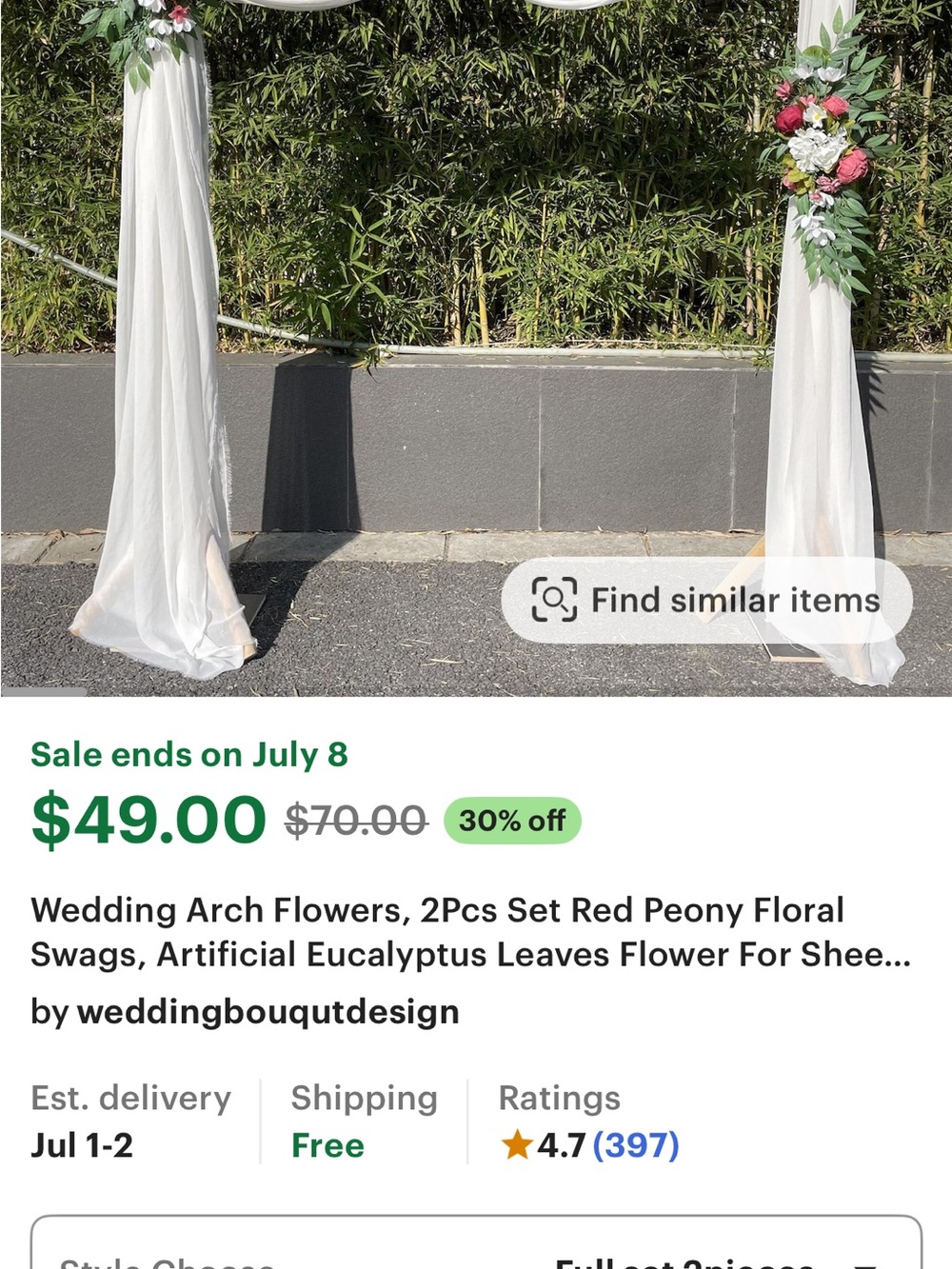 Wedding arch fabric and flowers